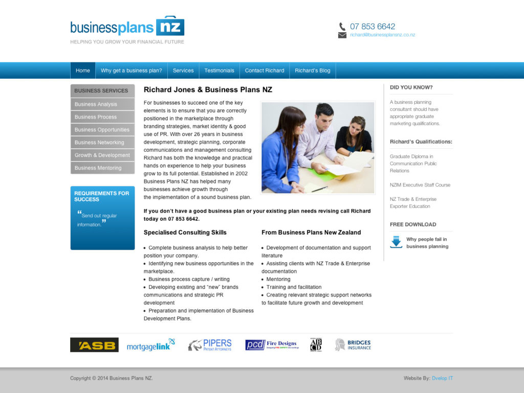 Business Plans NZ Website design